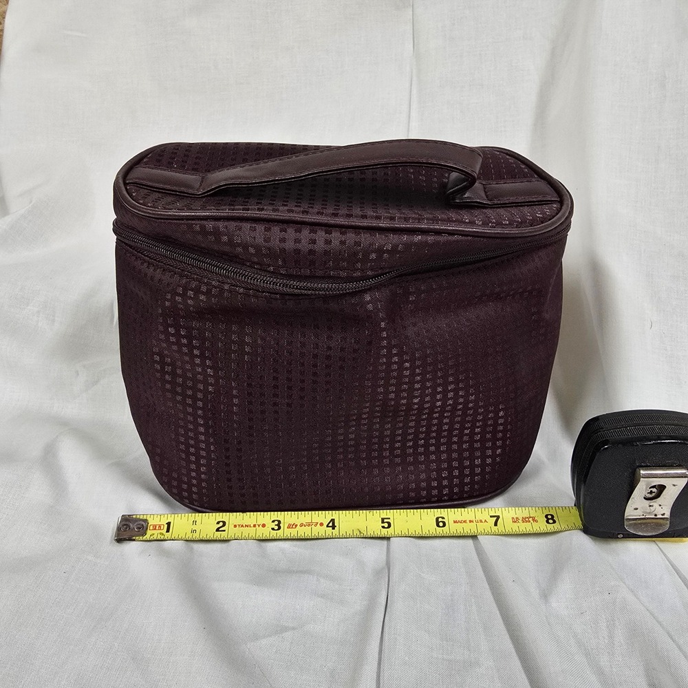 Estee Lauder Train Case Cosmetic Bag Travel Vanity Makeup Pouch Burgundy Plum